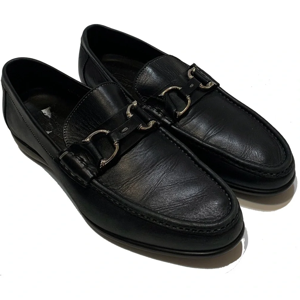 7 / Santoni Black Leather Loafers